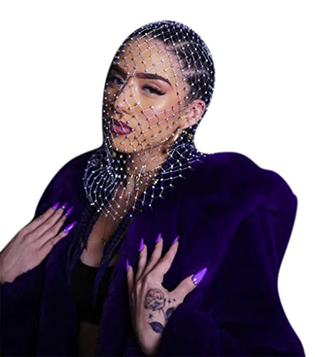 ANKOMINA Frauen Mädchen Glitzer Mesh Strass Kopfbedeckung Kristall Maskerade Maske Kopfbedeckung Party Club Rave Headwrap Halloween Festival Körperkette Schmuck Zubehör von ANKOMINA