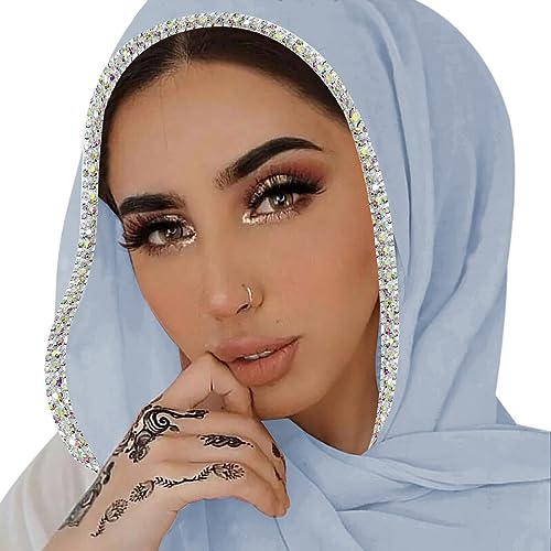 ANKOMINA Frauen Soft Chiffon Strass Lange Schal Schal Mode Muslim Hijab Kopf Wrap Schals, Hellblau (silberfarbener Strass), Einheitsgröße von ANKOMINA