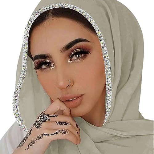 ANKOMINA Frauen Soft Chiffon Strass Lange Schal Schal Mode Muslim Hijab Kopf Wrap Schals, Hellgrün (silberfarbener Strass), Einheitsgröße von ANKOMINA