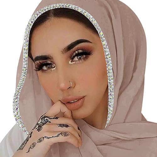 ANKOMINA Frauen Soft Chiffon Strass Lange Schal Schal Mode Muslim Hijab Kopf Wrap Schals, Kamel (silberfarbener Strass), Einheitsgröße von ANKOMINA
