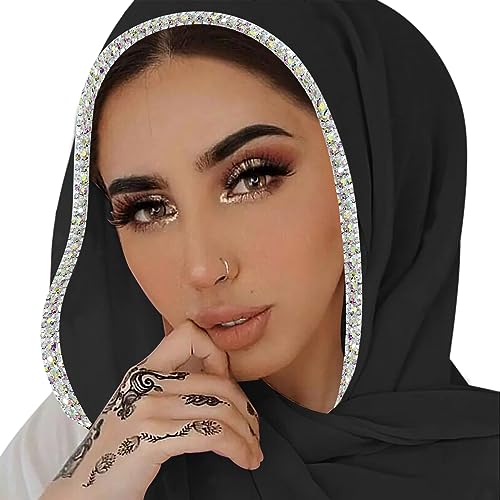 ANKOMINA Frauen Soft Chiffon Strass Lange Schal Schal Mode Muslim Hijab Kopf Wrap Schals, Schwarz (silberfarbener Strass), Einheitsgröße von ANKOMINA