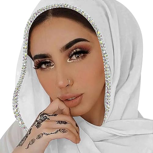 ANKOMINA Frauen Soft Chiffon Strass Lange Schal Schal Mode Muslim Hijab Kopf Wrap Schals, Weiß (silberfarbener Strass), Einheitsgröße von ANKOMINA