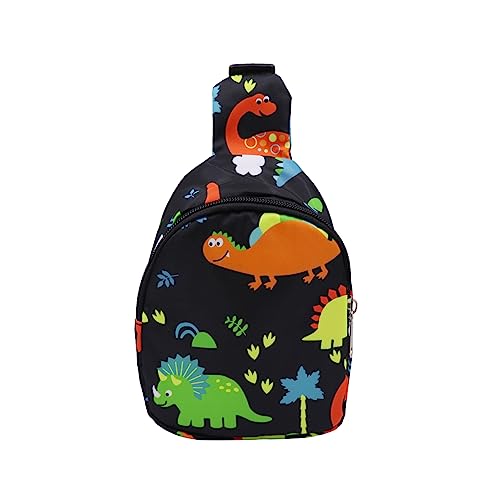 ANKOMINA Kleine Schultertasche für Kinder, niedliche Cartoon-Umhängetasche, Einhorn, Dinosaurier, Brusttasche für Outdoor, Reisen, Wandern, Schwarz (Mini), Einheitsgröße von ANKOMINA