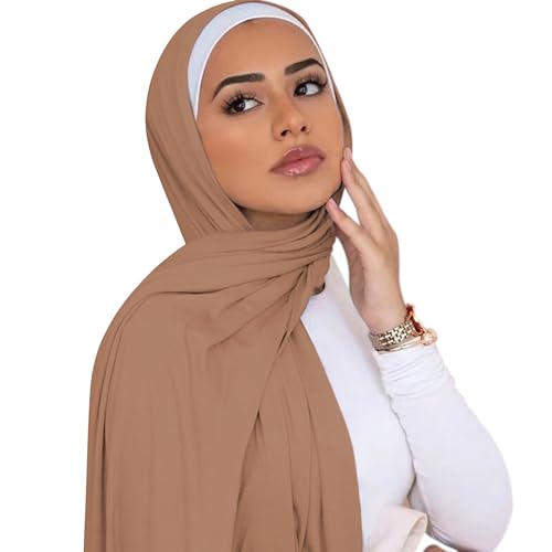 ANKOMINA Langer Damenschal aus weicher Baumwolle, Muslimischer Jersey, Hijab, Schal, Schal, Schal, Khaki, Einheitsgröße von ANKOMINA