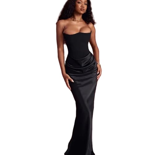 ANKOMINA Trägerloses Korsett für Damen, Satinkleid, sexy, rückenfrei, plissierte Nähte, Kleider für Hochzeit, Cocktail, Schwarz, Mittel ANKOMINA Trägerloses Korsett für Damen, Satinkleid, sexy, rückenfrei, plissierte Nähte, Kleider für Hochzeit, Cocktail, Schwarz, Mittel von ANKOMINA