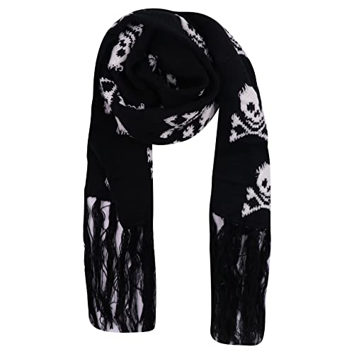 ANKOMINA Winter Warm Strickschal Schädel Skelett Druck Schal Wraps Halswärmer Quaste Fransen Schal für Damen Herren Kinder, schwarz, E, Einheitsgröße von ANKOMINA