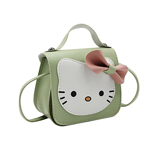 Kleine Handtasche für Kleinkinder, mit niedlichem Cartoon-Schleife, Katzen-Umhängetasche, aus Leder, Grün (Grün ), Small von ANKOMINA