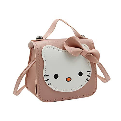 Kleine Handtasche für Kleinkinder, mit niedlichem Cartoon-Schleife, Katzen-Umhängetasche, aus Leder, Pink (rose), Small von ANKOMINA