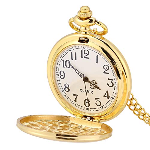 ANKROYU 3Colors Classical Quartz Analog Smooth Pocket Watch Necklace Pendant with Chain, Pocket Watches for Men Women, Gifts for Fathers Valentine's Thanksgiving Day(Gold) von ANKROYU