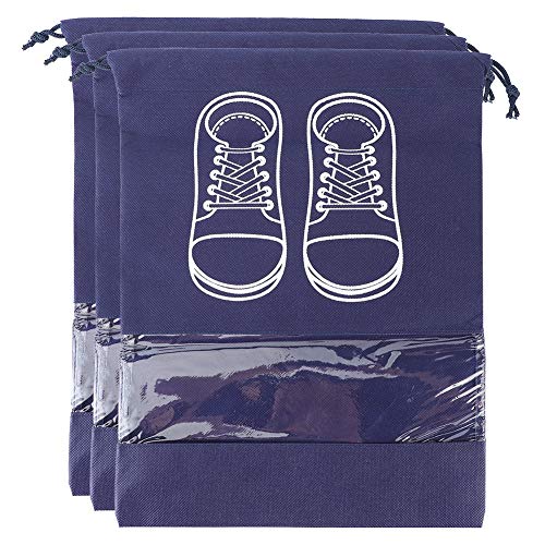 ANKROYU 3pcs Schuhspeicherbeutel Staubdicht Nicht gewebtes Stoff -Kordelzug Organizer mit PVC -Fenster für Schuhe Fahren nach Hause Aufbewahrung Purpur Blau L Größe 30x43 cm m Größ (Nicht stürzer von ANKROYU