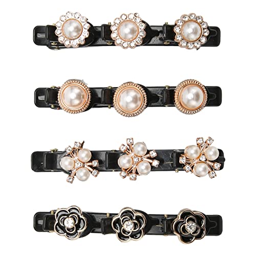 ANKROYU 4 Stück glitzernde geflochtene Haarspangen, geflochtene Haarspange aus Kunststoffharz, Haarnadel-Entenschnabel-Clip, leichte geflochtene Haarspangen für Frauen von ANKROYU