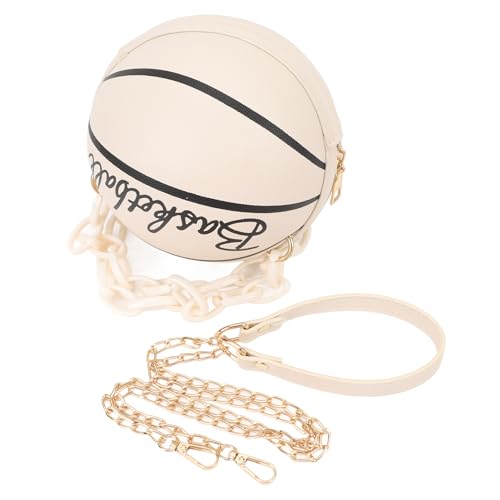 ANKROYU Basketballform Umhängetasche PU Leder süße modische runde Handtasche für Frauen Mädchen große Kapazität Abnehmbares Riemen Top Reißverschluss Abschluss täglich Gebrauch Acc (Weiß) von ANKROYU
