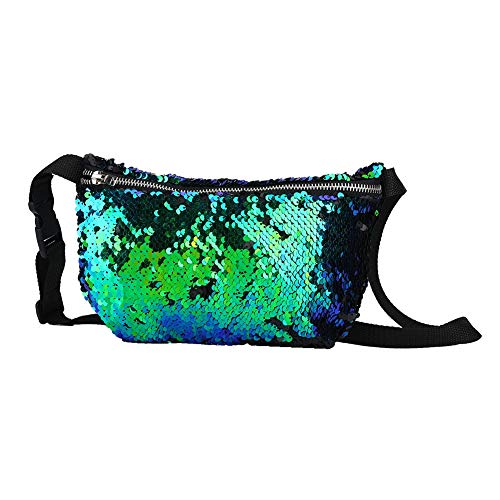 ANKROYU Frauen Pailletten Taillenbeutel Umhängetasche modische glänzende verstellbare Gurt Party Club Travel Handtasche Polyester Baumwollstoff Schwarz Gold 23x15 cm von ANKROYU
