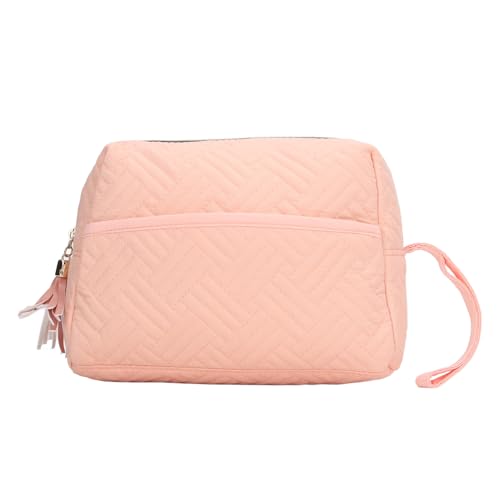 ANKROYU Großkapazitäts Reise -Make -up -Beutel Premium Polyester Baumwollkosmetischer Organizer mit Quasten Reißverschluss für Frauen Mädchen Toilettenspeicher (Schwarz) (Hellrosa) von ANKROYU