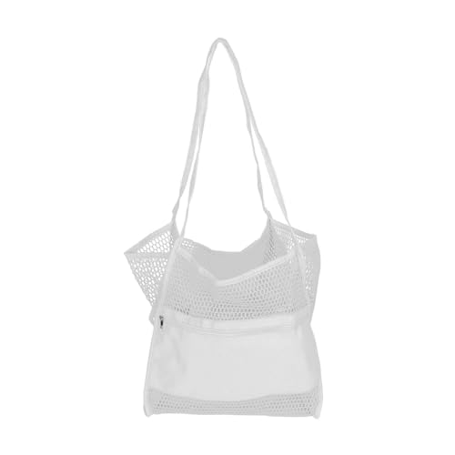 ANKROYU Mesh Beach Bag für Frauen großer Oxford -Stoff Falten leichte Mesh -Schulterhandtasche mit geräumigem Design für Urlaubsreisepool Beach Tag (Khaki) (Weiß) von ANKROYU