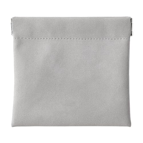 ANKROYU Pocket Cosmetic Bag Mini Make -up -Tasche Squeeze Top Selbstschließung Make -up Aufbewahrung für Frauen Mädchen PU Leder kompakte Kosmetiktasche (Grau) von ANKROYU