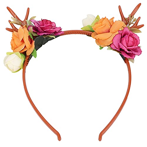 Blumen-Stirnband, Rentier-Geweih-Stirnband, Haarkranz Tier, Hirschgeweih-Blumen-Stirnbänder, Stirnband-Haarspangen, Für Party, Cosplay, Hochzeit, Weihnachten(Rose) von ANKROYU