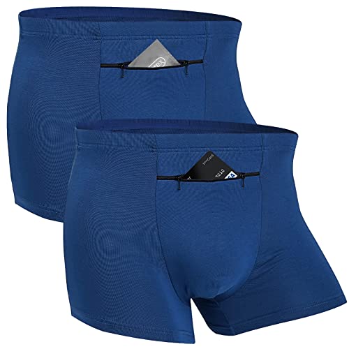 2 Packungen Herren-Unterwäsche mit versteckter Vordertasche/Taschendiebstahlsichere Reise-Boxershorts (blau), Blau, Medium von ANLINKSHINE