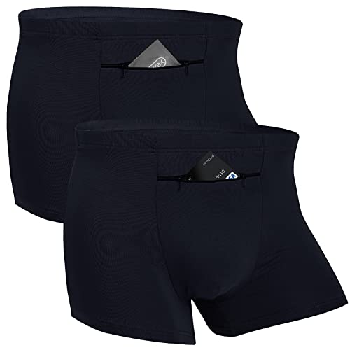 ANLINKSHINE 2 Packungen Herren Boxershorts Versteckte Tasche Insulin Pump Secret Stash Reiseunterwäsche (Dunkelblau), Dunkelblau, Large von ANLINKSHINE