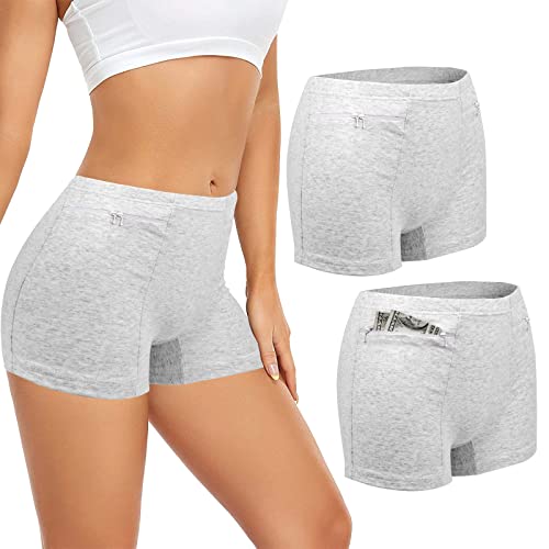 ANLINKSHINE Damen Unterwäsche mit Geheimtasche Panties, 2 Packungen Anti Taschendieb Reise Boxer (Grau), Grau, L von ANLINKSHINE