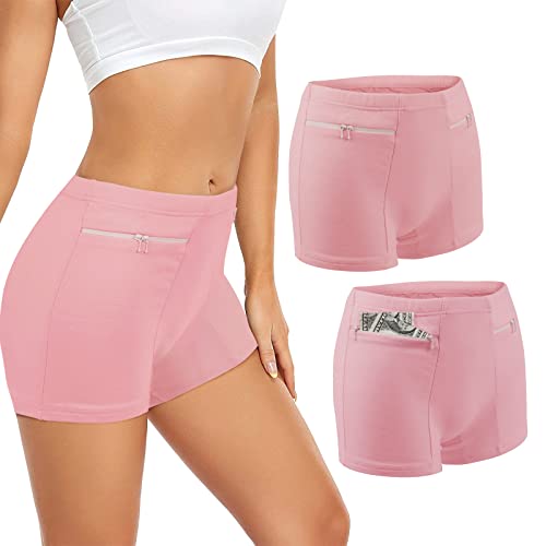ANLINKSHINE Damen Unterwäsche mit Geheimtasche Panties, 2 Packungen Anti Taschendieb Reise Boxer (Rosa), Pink, M von ANLINKSHINE