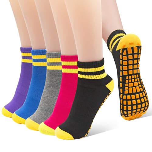 ANLIOTO 5 Paar Anti Rutsch Socken für Frauen, Rutschfeste Yoga Pilates Socken Stoppersockenfür Frauen Männer Zuhause Hospital Dance Workout Sport, EU 35-38 von ANLIOTO