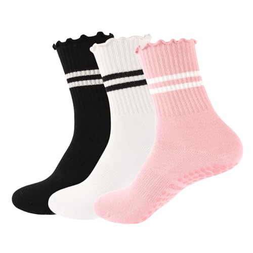 ANLIOTO Rüschen Pilates Socken Damen, 3 Paar Antirutschsocken Pilates Grip für Grip Socken für Yoga Barre Trampolin Fitness ANLIOTO Rüschen Pilates Socken Damen, 3 Paar Antirutschsocken Pilates Grip für Grip Socken für Yoga Barre Trampolin Fitness von ANLIOTO