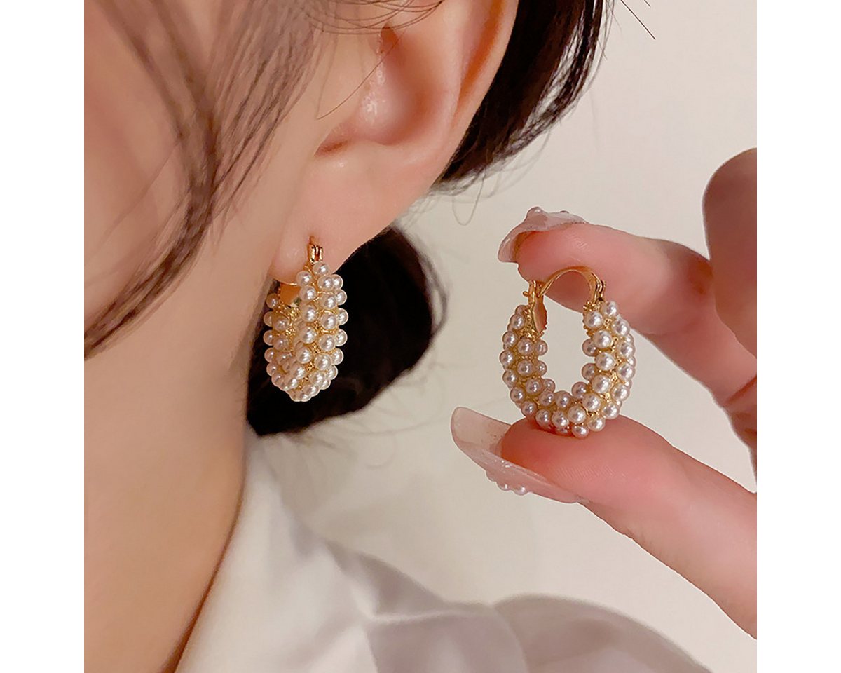 ANLÜDE Paar Ohrhänger Damen-Ohrringe mit eingelegten runden Perlen (2-tlg) von ANLÜDE