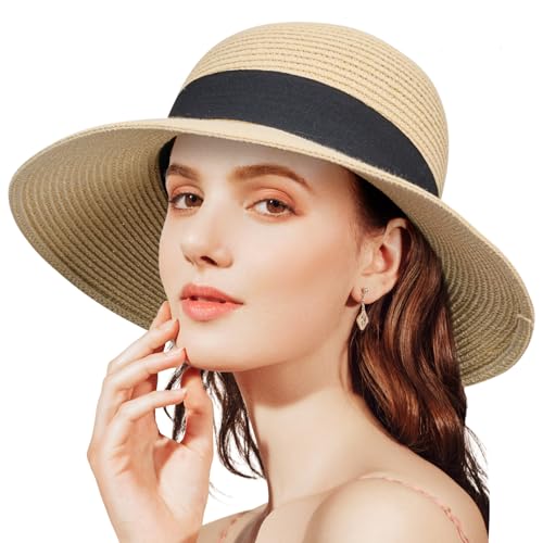 ANLUKE Damen Strohhut Strandhut Breite Krempe Sonnenhut Faltbar Verstellbar UV-Schutz ANLUKE Damen Strohhut Strandhut Breite Krempe Sonnenhut Faltbar Verstellbar UV-Schutz von ANLUKE