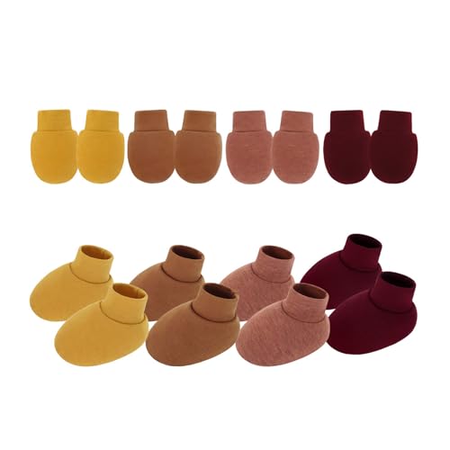 4 Set Weiche Baumwoll Neugeborene Baby Fäustlinge Und Socken Pack Anti Scratch Handschuhe Für Säuglingshand Und Fußschutzkinder Atmungsaktiven Baumwollhandschuhen Stiefel von ANMITI