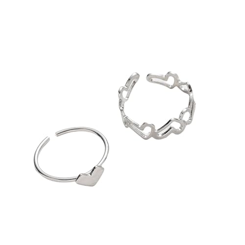 ANMITI 2pieces Modische Herzausschnitt Ringe Eröffnung Ringe Bequeme Tragen Finger Party Accessoire Metall Textur Trendy Paar von ANMITI