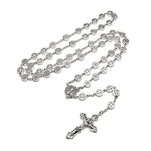 ANMITI Benedikt Vintage Silber Metal Für Kreuzung Rosenkranz Halskette Katholisch Gebet Hochqualität Christi Gebetskügelchen Halskette Rosenkranzkette Für Frauen Männer von ANMITI
