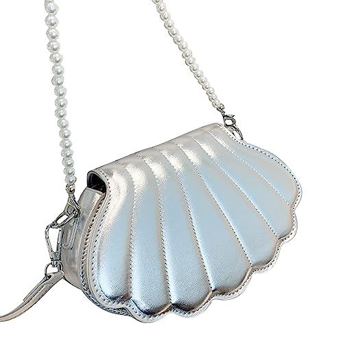 ANMITI Damen Perlenkette Handtasche Geldbörse Weibliche Muschelformumbetasche Ladies PU Crossbody Messenger Tasche Für Party Prom Frauen PU Umhängetaschen Alleinwand von ANMITI