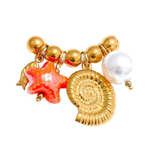 ANMITI Gold Plattierte Böhmische Halskette Wasserdichtes Edelstahl Perlen Charmhalle Kette Juwel Für Strand Urlaub Verstellbarer Strandschmuck von ANMITI