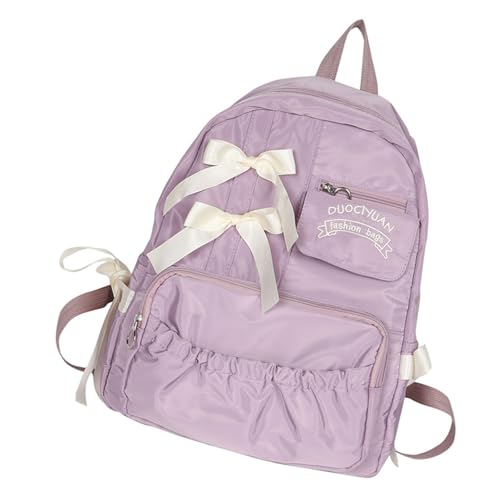 ANMITI Mode Nylon School Book Tasche Für Teenager Mädchen Mit Bowknot Dekoration Wasserfestes Rucksack Falten Preppy von ANMITI