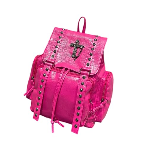 ANMITI Mode PU Leder Rucksack Geldbeutel Mit Nietdetails Schultasche Großer Tagesback Für Freizeitreisen Und Tägliche Verwendung Von Kordelstring Ledertasche von ANMITI