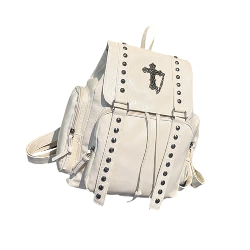 ANMITI Mode PU Leder Rucksack Geldbeutel Mit Nietdetails Schultasche Großer Tagesback Für Freizeitreisen Und Tägliche Verwendung Von Kordelstring Ledertasche von ANMITI
