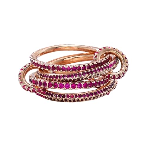 ANMITI Moderne Stapelbare Roségoldschmuck Für Frauen Farbenfrohe Zirkoniaringe Für Party Handgefertigtes Fingerzubehör Trendy Frauen Stapelbarer Set von ANMITI