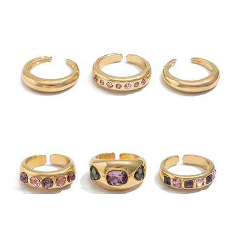 ANMITI Stapelbare Kristallakzentringe Für Verstellbare Goldton Mode Mode Schmuck Schmuckstücke Mit Eingelegten Zirkon Schmuck Set Goldfarben Legierung Ressensteine von ANMITI