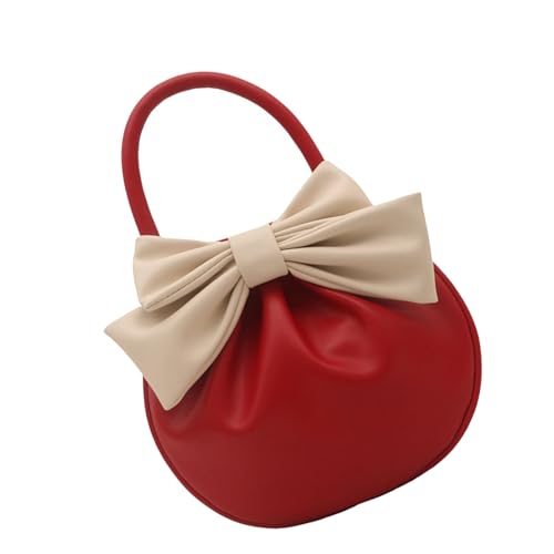 ANMITI Stilvolle Runde Abendtasche Plissee Design PU Handtasche Casual Top Geldbörse Mit Schöpfen Dekoration Für Alltägliches Carry Geschenk Niedliche Schleife Runde Abend Geldbeutel Für Frauen von ANMITI