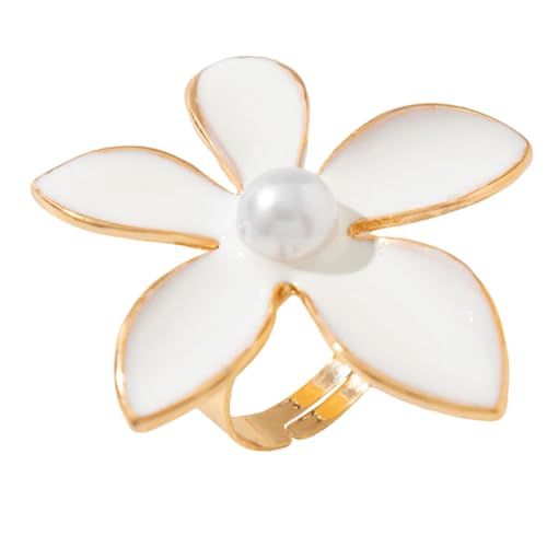 ANMITI Stilvolle Verstellbare Offene Ringe Mit Big Pearls Flower Statement Hochzeitsfeier Finger Ringe Stylish Birthday Schmuck Geschenk Mode Übertriebener Schmuck von ANMITI