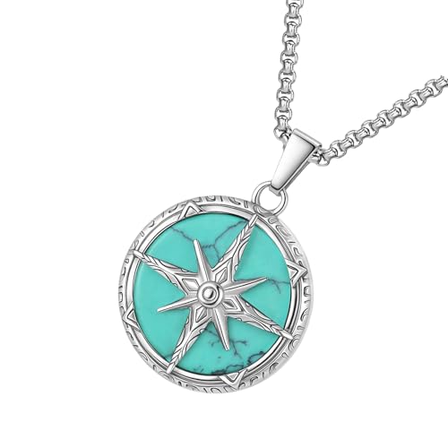 ANMITI Verstellbarer Edelstahl Runder Charme Halskette Männer Spirituelle Schmuckketten Halskette Für Geburtstag Valentinstag Edelstahlkompass von ANMITI