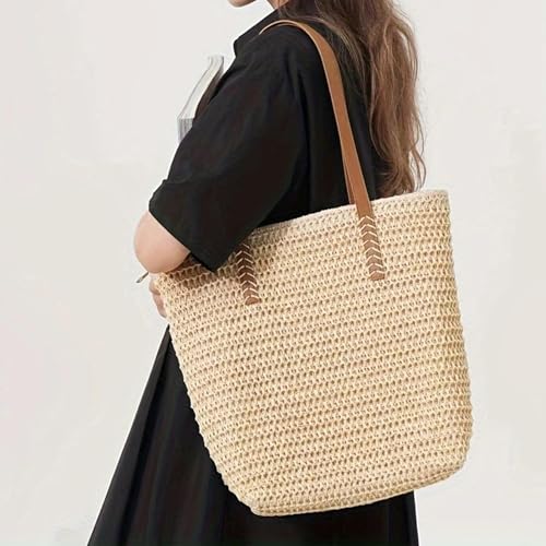 ANMITI Vintage Modische Strohbeutel Für Frauen Mit Reißverschlussbeutel Casual Handtasche Für Strand Und Stadtausflüge Retro Handtasche von ANMITI