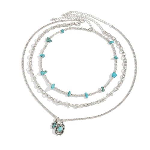 Drei Packungen Türkisfarbener Chokers Halsketten Mit Silbernen Anhänger Ideal Um Einen Hauch Von Westlichen Charm Modeaccessoires Zu Verleihen von ANMITI