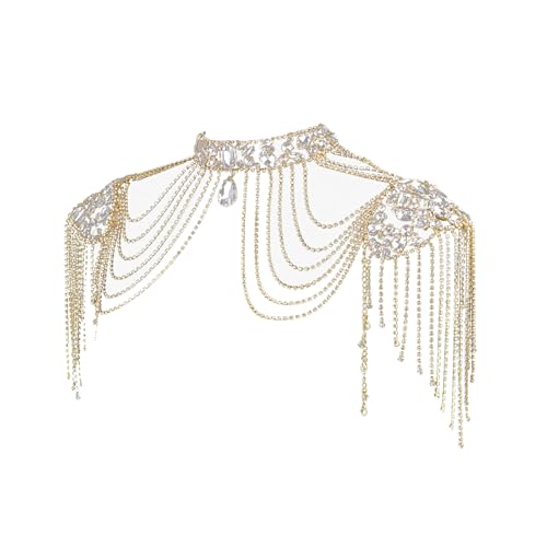 ANMITI Frauen Punk Schulterkette Halskette Kristall Verschönerte Mehrschichtkörperschmuck Für Partys Und Tägliche Dekoration Statement Schulter Dekore von ANMITI