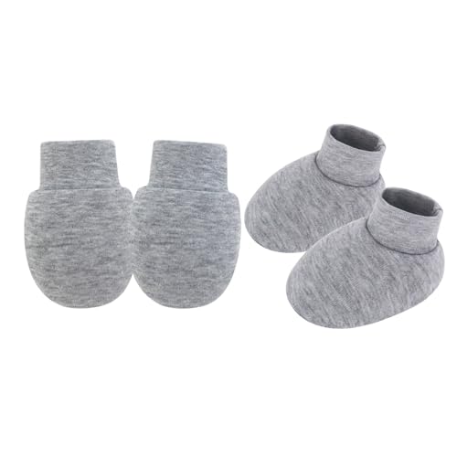 Neugeborene Anti Scratch Fäustlinge Und Socken Set Feste Farbe Baumwolle Baby Hand & Fußschutzhülle Für 0-6 Monate Atmungsaktive Babyfäden von ANMITI