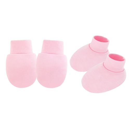 Neugeborene Anti Scratch Fäustlinge Und Socken Set Feste Farbe Baumwolle Baby Hand & Fußschutzhülle Für 0-6 Monate Atmungsaktive Babyfäden von ANMITI
