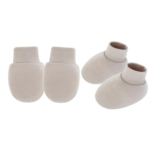 Neugeborene Anti Scratch Fäustlinge Und Socken Set Feste Farbe Baumwolle Baby Hand & Fußschutzhülle Für 0-6 Monate Atmungsaktive Babyfäden von ANMITI