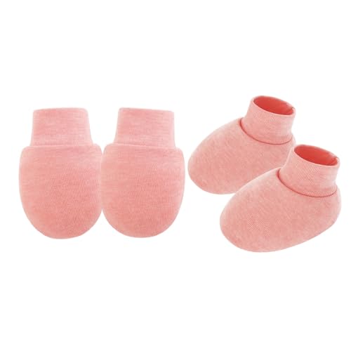 Neugeborene Anti Scratch Fäustlinge Und Socken Set Feste Farbe Baumwolle Baby Hand & Fußschutzhülle Für 0-6 Monate Atmungsaktive Babyfäden von ANMITI