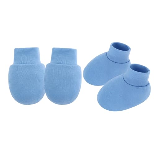 Neugeborene Anti Scratch Fäustlinge Und Socken Set Feste Farbe Baumwolle Baby Hand & Fußschutzhülle Für 0-6 Monate Atmungsaktive Babyfäden von ANMITI